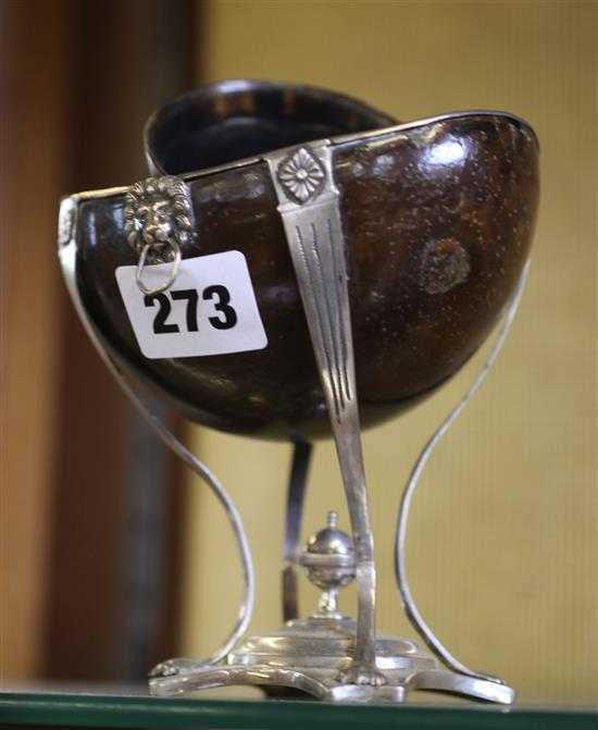 18th Century silver coconut dish & horn cup